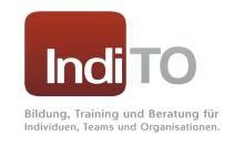 Logo des Bildungswerks IndiTO, Bildung, Training und Beratung - in dunkelrot und weiß